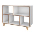 Manhattan Comfort Low Bookcase, 5 Shelf, Mid Century, White 129AMC160